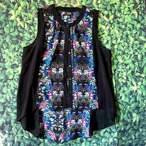 XL Sheer Black Floral Blouse